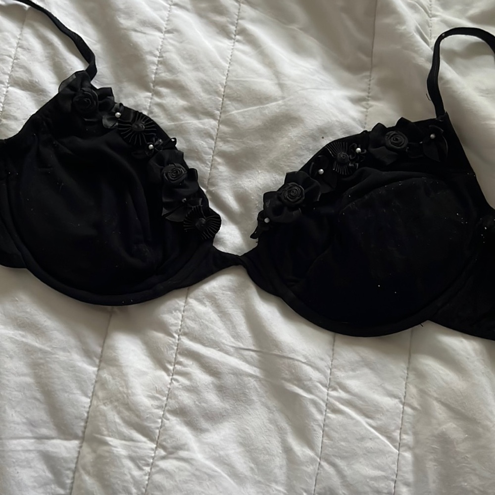 Black suede like bathing suit top